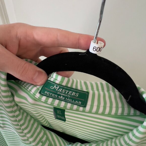 600 Masters By Peter Millar Striped Polo Size XL Color Green White - Picture 2 of 3